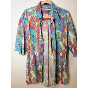 Vintage NEW MAN Abstract Print Button Down Shirt 90s Festival Oversized